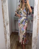 Retro V-Neck Printed Fishtail Skirt Suit
