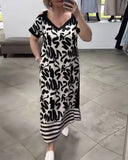 V-Neck Off-Shoulder Striped Dress