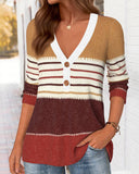 V-Neck Striped Color Block Top