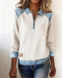 Lapel Denim Patchwork Top