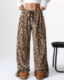 Unisex Leopard-Print Wide-Leg Pants