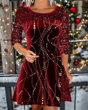 Sequined Velvet Paneled Dress