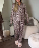 Long-Sleeved Leopard Print Pajama Set
