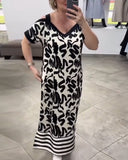 V-Neck Off-Shoulder Striped Dress
