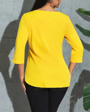 Solid Color V-Neck Hollow Top
