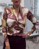 Retro Print V-Neck T-Shirt