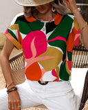 Round Neck Colorful Print Short Sleeve T-Shirt