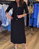 Lapel Solid Color Tie Slim Dress