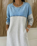 Round Neck Contrast Color Sweatshirt Dress