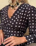 Elegant V-Neck Polka Dot Dress