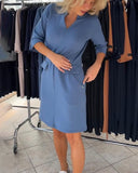 Stand Collar Half-Sleeve Straight Dress