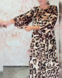 Round Neck Long Sleeve Leopard Dress