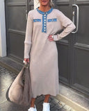 Denim Patchwork Round Neck Knitted Dress