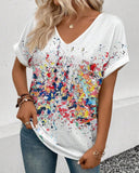V-Neck Colorful Graffiti Print T-Shirt