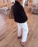 V-Neck Fashion Casual Scallop Trim Blouse