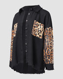 Pocketed Leopard-Print Paneled Coat
