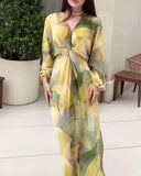 Elegant Long-Sleeved Printed Dress