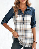 Denim Plaid Patchwork Shirt