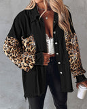 Pocketed Leopard-Print Paneled Coat