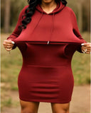 Solid Color Knitted Hooded Dress