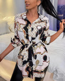 Fashion Waist Printed Blouse