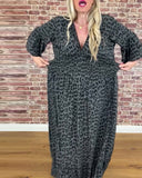 V-Neck Waist Leopard Print Dress
