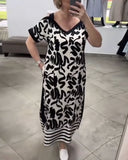 V-Neck Off-Shoulder Striped Dress