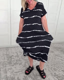 Casual Loose V-Neck Striped Dress