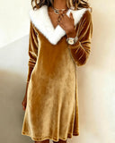Fur-Collar Long-Sleeved Fitted Dress