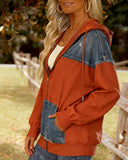 Denim Patchwork Hooded Sweatshirt Jacket