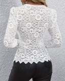 Elegant V-Neck Lace-Trimmed T-Shirt