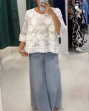 Solid Color Three Quarter Sleeve Blouse