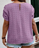 Round Neck Solid Color Petal Sleeve Shirt
