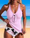 Two-Piece Chest Pleated Triangle Print Tankini