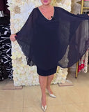 Contrast Color V-Neck Off-The-Shoulder Dress
