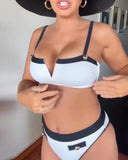 Black and White Contrast Color Bikini Set