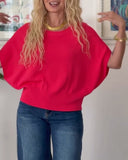 Batwing Sleeve Solid Color Sweater