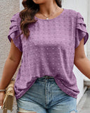 Round Neck Solid Color Petal Sleeve Shirt