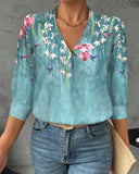 Three-Quarter Sleeves Printed Blouse