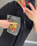 Casual Hooded Graphic Print Slit Dress