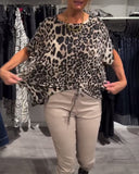 Round Neck Leopard Print Short-Sleeved Blouse