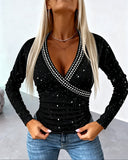 Deep V Rhinestone Glitter Top