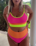 Two-Piece Color-Block High-Waist Bikini