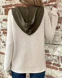 Color-Blocked Button V-Neck Hoodie