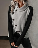 Turtleneck Button Color Block Sweater