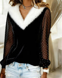 Fur-Collar Spliced Long-Sleeved Top