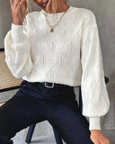 Lantern Sleeve Jacquard Crew Neck Sweater