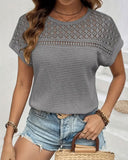 Solid Color Lace Patchwork Short-Sleeved Blouse