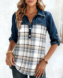 Denim Plaid Patchwork Shirt