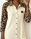 Lapel Buttoned Leopard Print Dress